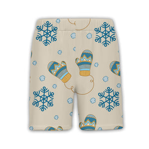 Beige Cozy Mittens Hawaiian Shirt with Teal Snowflake Strings
