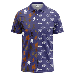 bigfoot golfers silhouette club pattern black polo shirt for men