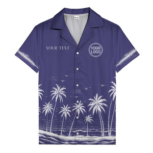 black and white palm trees & seagulls coastal scene hawaiian shirt