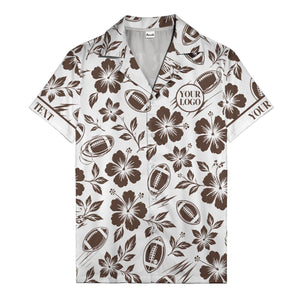 black hibiscus flowers & football silhouettes hawaiian shirt for men