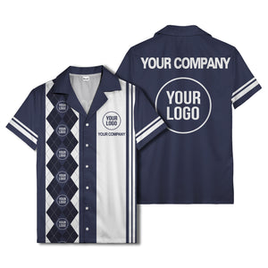 black white argyle stripes & custom logos golf hawaiian shirt