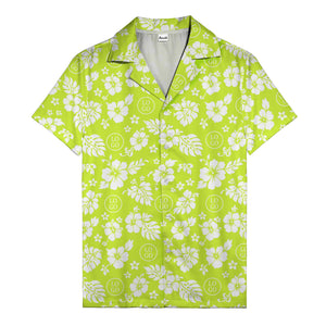 black & white hibiscus blooms & monstera leaves hawaiian shirt for men