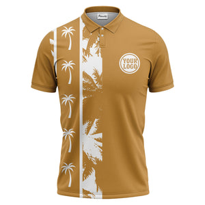 black white palm tree silhouette vertical stripe polo shirt for men