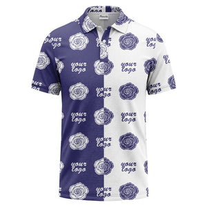 black white rose repeat custom logo monochrome polo shirt