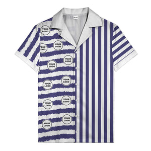 bold black-white stripe & circular logo hawaiian shirt