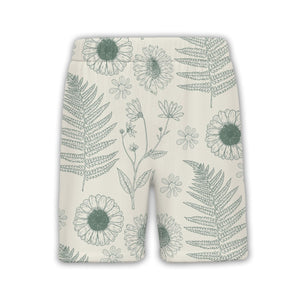 Botanical Line Art Fern and Wildflower Hawaiian Shirt in Sage Green
