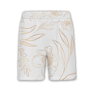 Botanical Line Art Hawaiian Shirt with Golden Bronze Flowers and Leaves