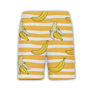 Cartoon Banana Hawaiian Shirt on Yellow and White Wavy Stripes