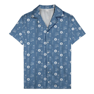 cartoon golf carts & clubs fairway fun dark green hawaiian shirt for men