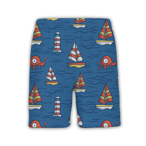 Cartoon Octopus & Lighthouse Nautical Hawaiian Shirt – Ocean Sailing Adventure