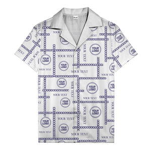 chain link grid custom logo text monochrome black white hawaiian shirt