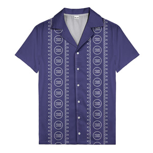 circular logo & fish symbols black hawaiian shirt for men