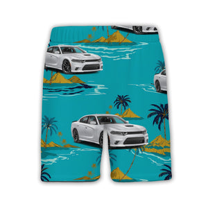 Classic Muscle Car Hawaiian Shirt with Palm Trees and Island Scene