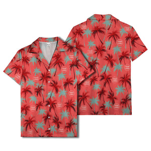 coral red watercolor palm trees & custom logos hawaiian shirt