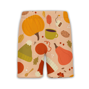 Cozy Autumn Hawaiian Shirt with Knit Beanie Hats Hot Cocoa and Yarn Balls
