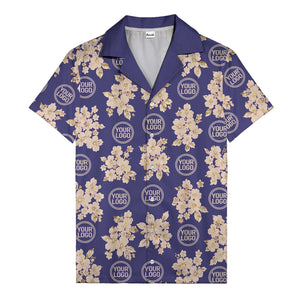 cream floral bouquets & gold circular logos watercolor hawaiian shirt