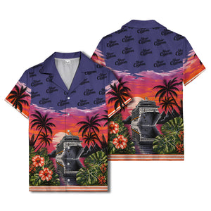 cruise ship sunset palm trees hibiscus flowers hawaiian shirt for men