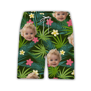 Custom Child Face Hawaiian Shirt with Tropical Hibiscus Garden