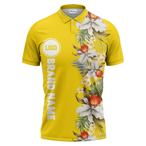 custom color tropical floral polo shirt | orchid & plumeria exotic all-over print