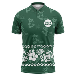 custom color tropical hawaiian polo shirt | hibiscus & palm tree all-over print