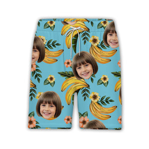 Custom Face Child Banana Leaf Hawaiian Shirt in Bright Yellow Tropical