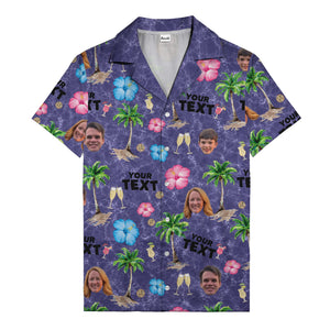 custom faces palm trees hibiscus watercolor hawaiian shirt for men