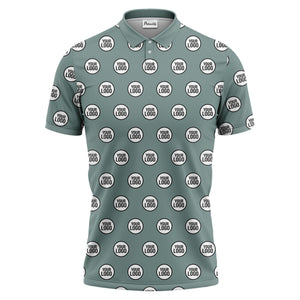 custom geometric circles logo polo shirt in red white black for men