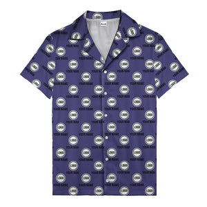 custom logo & name repeat pattern black hawaiian shirt for men