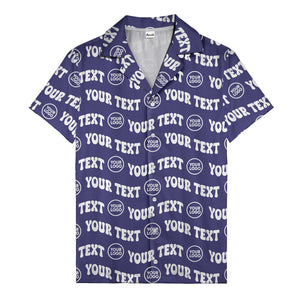 custom logo & repeat text black hawaiian shirt for men