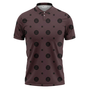geometric logo repeating polo hawaiian shirt