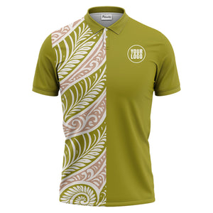 custom multi color tribal geometric curved lines leaf spirals ethnic polo shirt for men