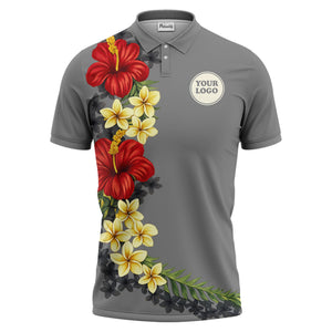 custom multi color tropical hibiscus plumeria floral golf polo shirt for men