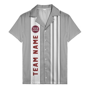 Custom Team Logo Striped Maroon Black White Hawaiian Shirt For Men