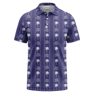 customizable palm trees & logo repeat graphic black white polo shirt