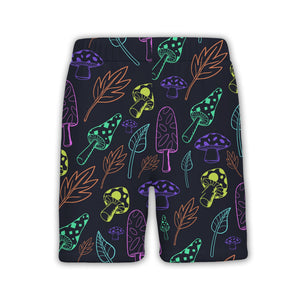 Detailed Botanical Mushroom Hawaiian Shirt with Autumn Leaves on Black