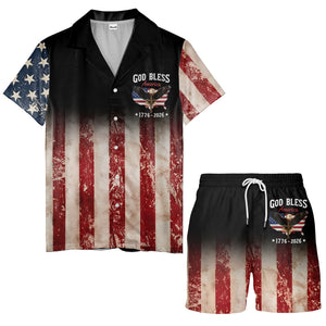 Distressed Eagle Soaring Over Vintage Flag Stars Patriotic Aloha Shirt Hawaiian Shirt