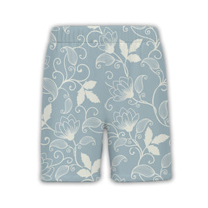 Dusty Blue Floral Scrollwork Hawaiian Shirt with Elegant Vine Pattern