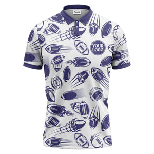 dynamic footballs & speed lines graphic black white sports polo shirt