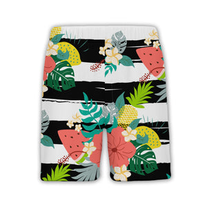 Folk Art Wavy Stripe Hawaiian Shirt on Forest Green Background