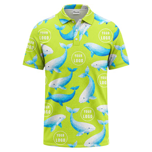 geometric beluga whale repeat & custom logo circles polo shirt