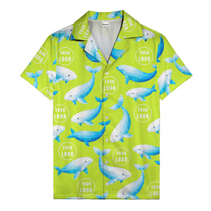 geometric beluga whales & custom logo circles hawaiian shirt for oceanic adventures