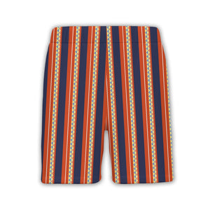 Geometric Triangle Stripe Hawaiian Shirt Navy Burnt Orange White