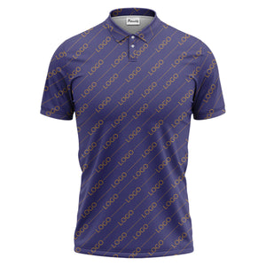 gold custom logo repeat pattern on black luxury minimalist polo shirt