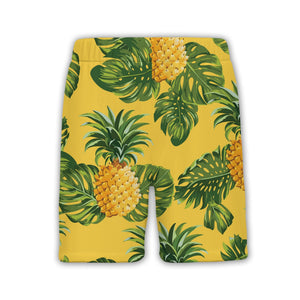 Golden Pineapple Hawaiian Shirt with Monstera Leaves Vector Art