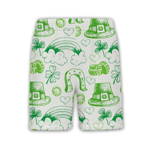 Hand-Drawn Irish Doodle Hawaiian Shirt with Shamrocks and Gold Stacks