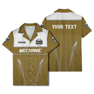 hexagon mechanic logo grid hawaiian shirt for automotive pros