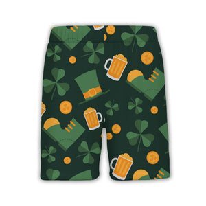 Irish Celebration Hawaiian Shirt with Teal Green Beer Mugs and Gold Coins
