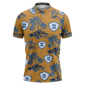 island oasis palm trees & shield logos navy blue tropical polo shirt