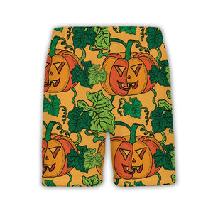 Jack-o-Lantern Hawaiian Shirt with Vines and Leaves on Orange