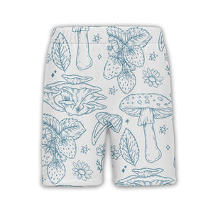 Line Art Mushroom Hawaiian Shirt with Strawberries and Stars